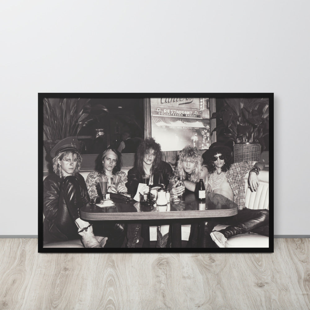 Framed Print: Guns N' Roses Promotional Photo at Canters Deli, June 1985